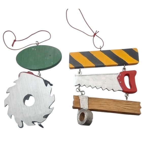 Handyman & DIY-Themed Hanging Ornaments Set Of 2 Fun Craft Tools Design Resin 4" - Picture 3 of 8